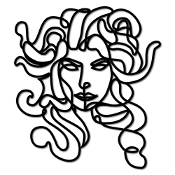 This is the head figure logo of Circe. A witch like woman line drawing with curly hair.