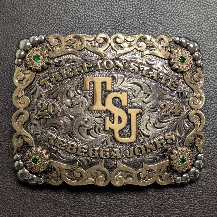 Tarleton State University Belt Buckle Design | Custom Western Belt Buckle | CIRCE Collections Local Custom Belt Buckle Maker | Tarleton Texan Belt Buckle
