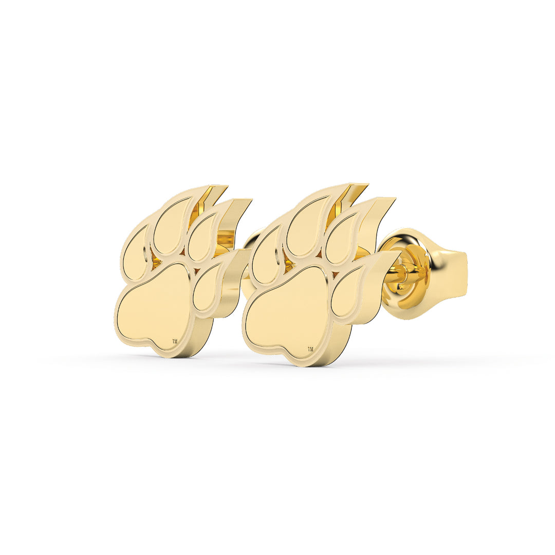 These are stud earrings for Sam Houston state University. They feature the Bearkat Paw in yellow stainless. View 12.