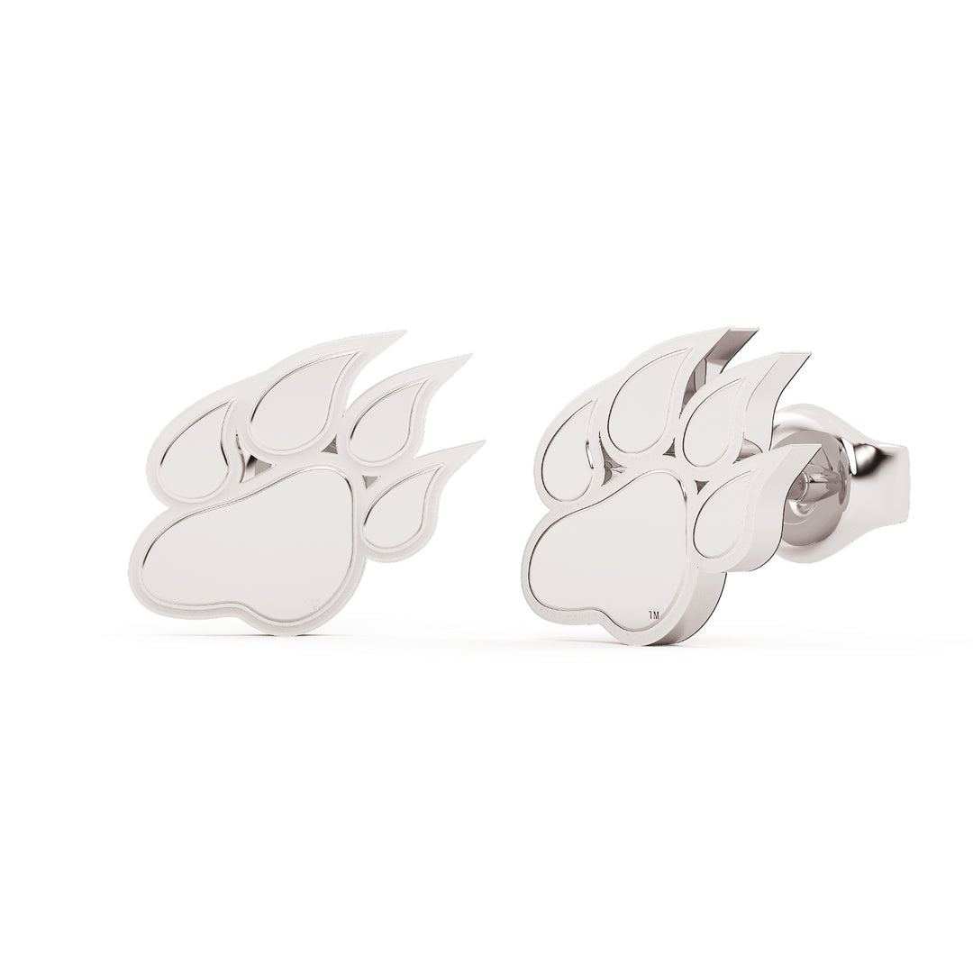 These are stud earrings for Sam Houston state University. They feature the Bearkat Paw in white stainless. View 1.