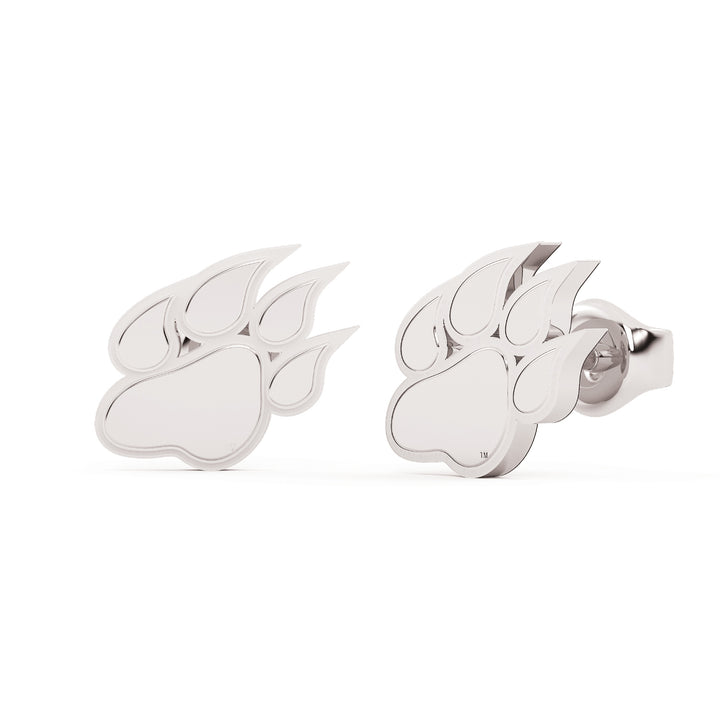 These are stud earrings for Sam Houston state University. They feature the Bearkat Paw in white stainless. View 1.