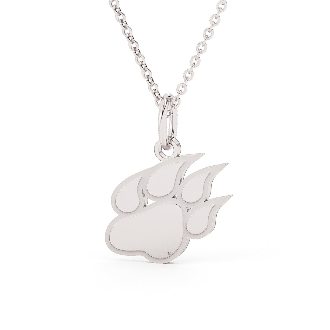 This is a Sam Houston State University pendant featuring the Bearkat Paw logo in white stainless steel.