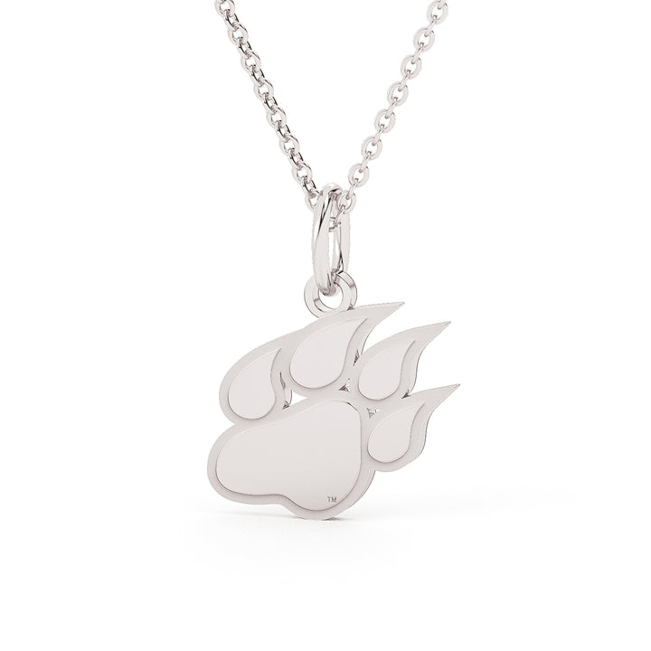 This is a Sam Houston State University pendant featuring the Bearkat Paw logo in white stainless steel.