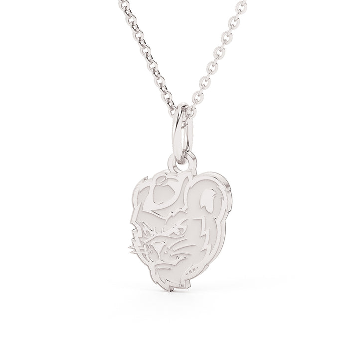 This is a Sam Houston State University pendant featuring Sammy the Bearkats head made in white stainless steel.