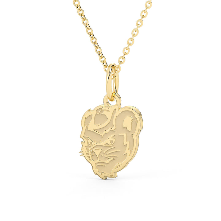 This is a Sam Houston State University pendant featuring Sammy the Bearkats head made in yellow stainless steel.