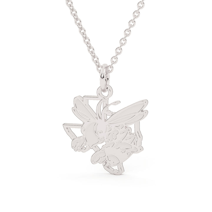 This is a Stephenville ISD Honeybee in Texas pendant made in stainless steel in a white gold color.