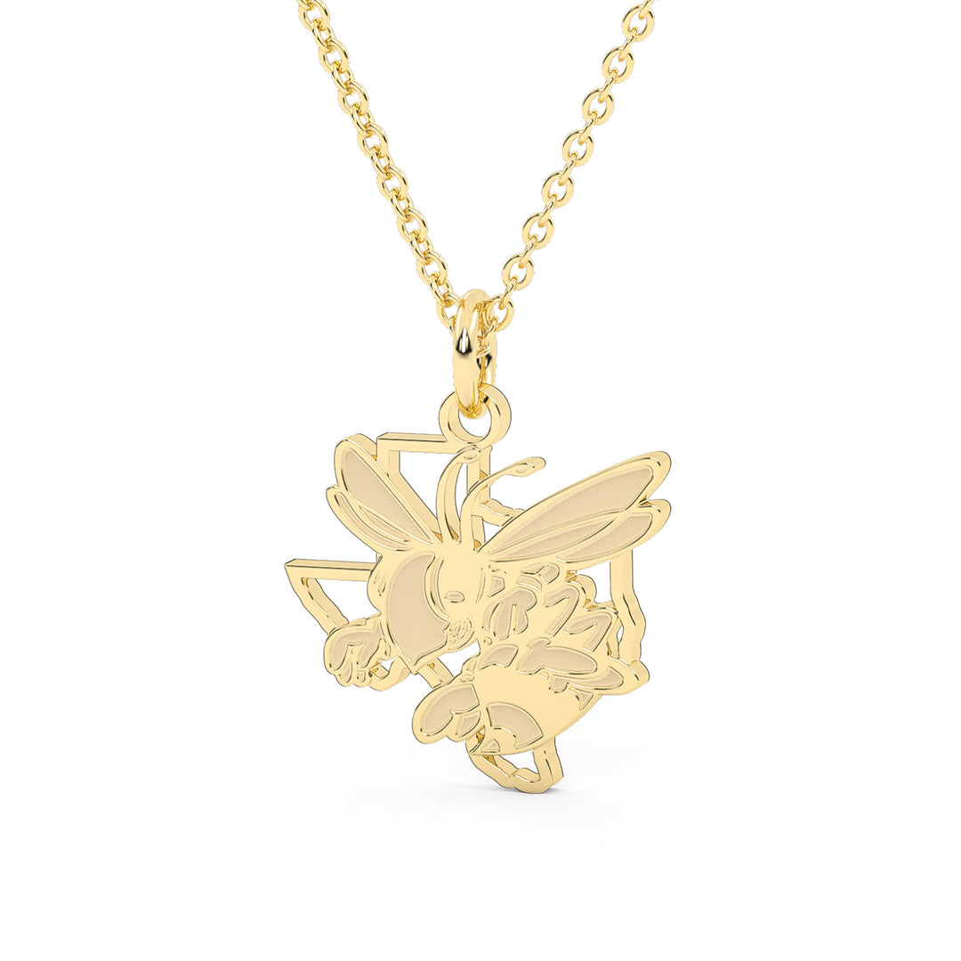This is a Stephenville ISD Honeybee in Texas pendant made in stainless steel in a gold color.