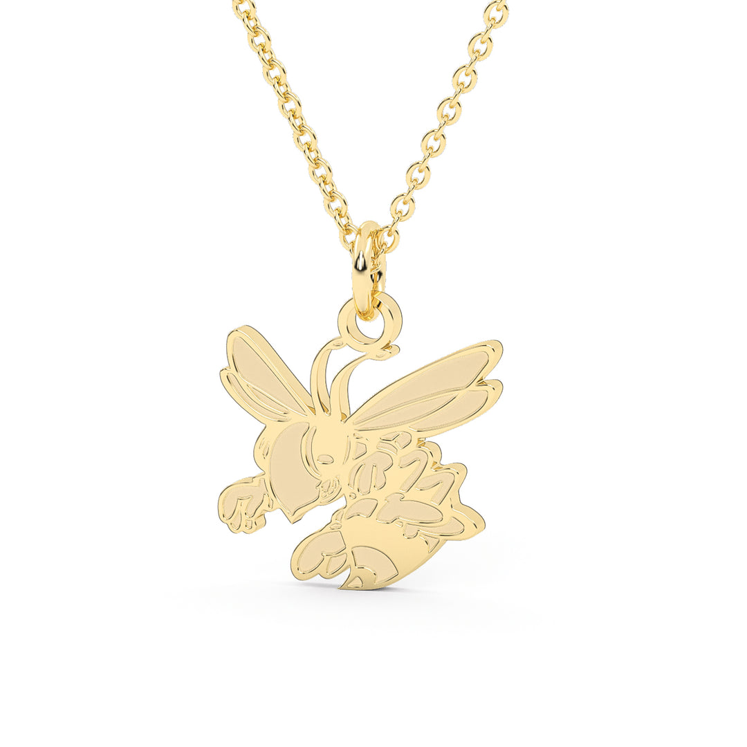 This is a petite yellow stainless steel honeybee pendant for Stephenville ISD.