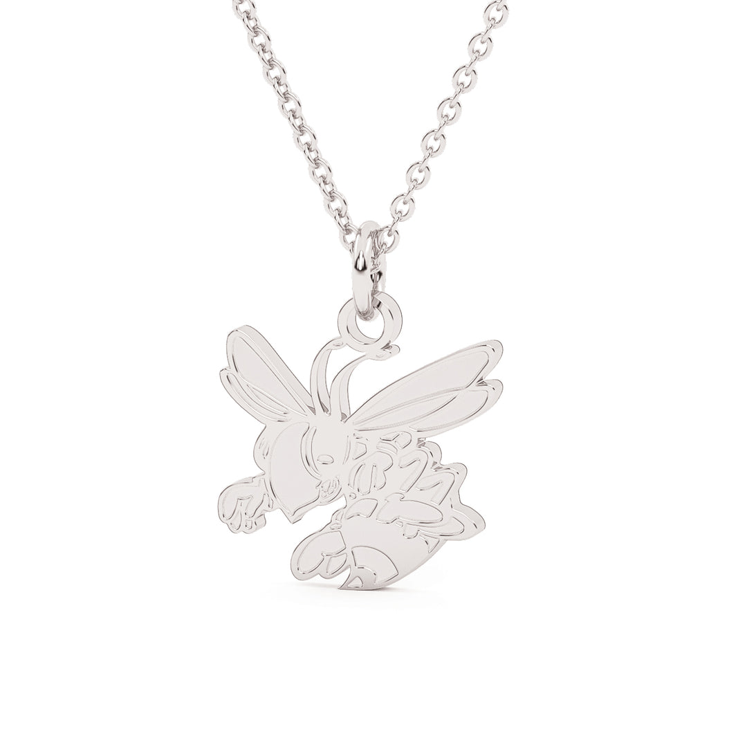 This is a petite white stainless steel honeybee pendant for Stephenville ISD.