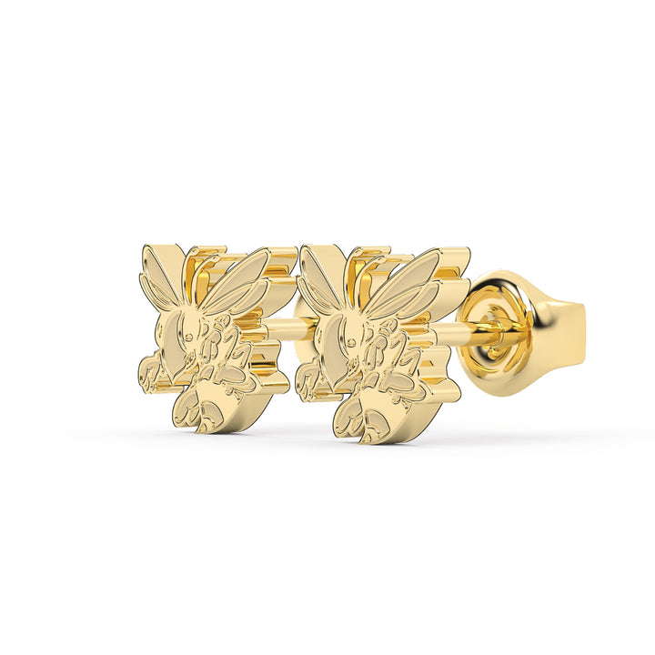 These are stud earrings made from the Stephenville ISD honeybee logo. Yellow stainless view 1.