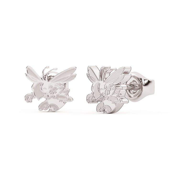 These are stud earrings made from the Stephenville ISD honeybee logo. White stainless view 2.