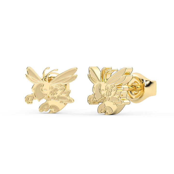 These are stud earrings made from the Stephenville ISD honeybee logo. Yellow stainless view 2.