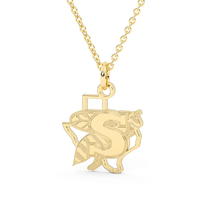 This is a Stephenville ISD Yellowjacket in Texas pendant made in stainless steel in a gold color.