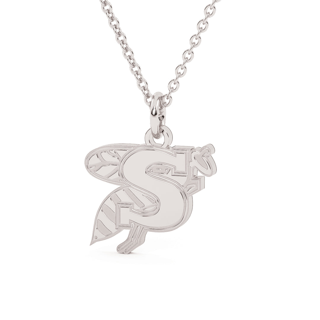 This is a Stephenville ISD Yellowjacket pendant made in stainless steel in a white color.