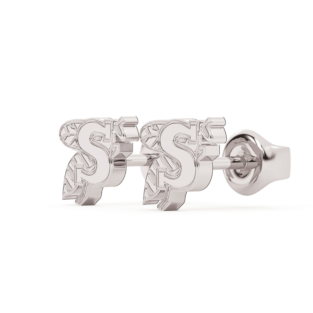 These are stud earrings made from the Stephenville ISD yellow jackets logo. White stainless view 2.