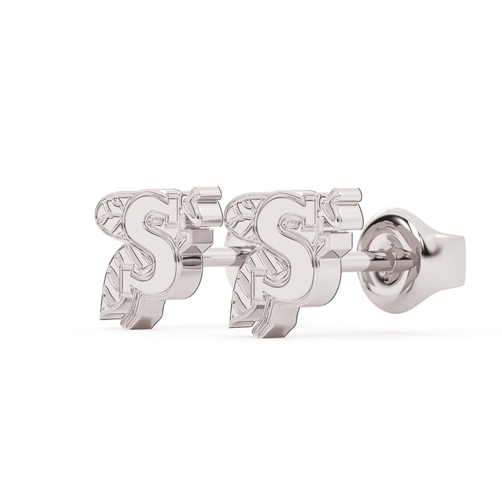 These are stud earrings made from the Stephenville ISD yellow jackets logo. White stainless view 2.
