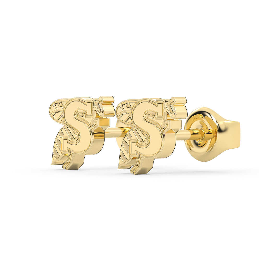 These are stud earrings made from the Stephenville ISD yellow jackets logo. Yellow stainless view 2.