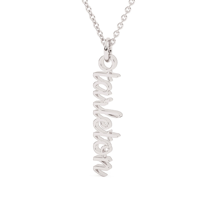 This is a script font of the word Tarleton turned into a white drop pendant.