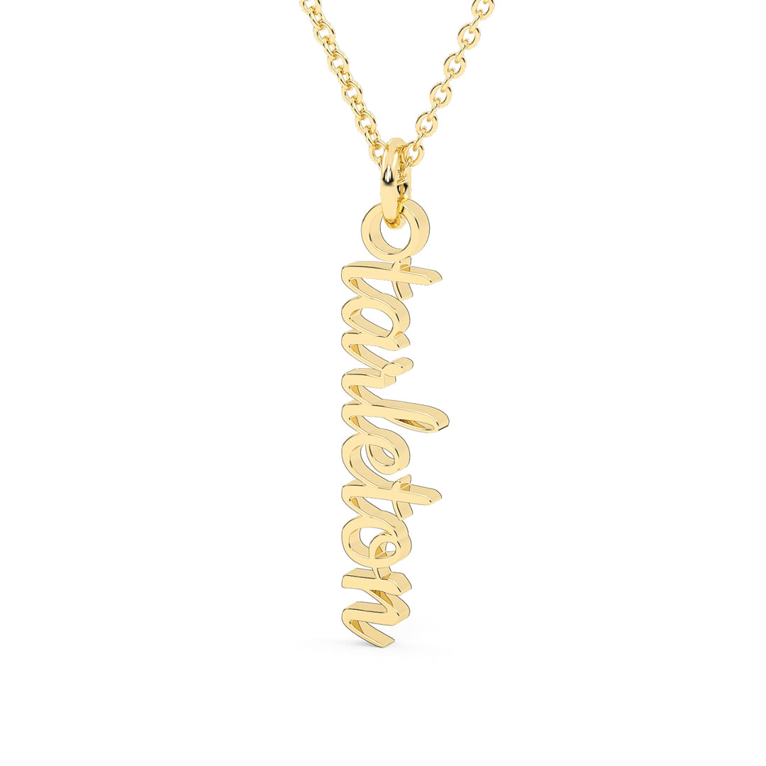 This is a script font of the word Tarleton turned into a yellow drop pendant.