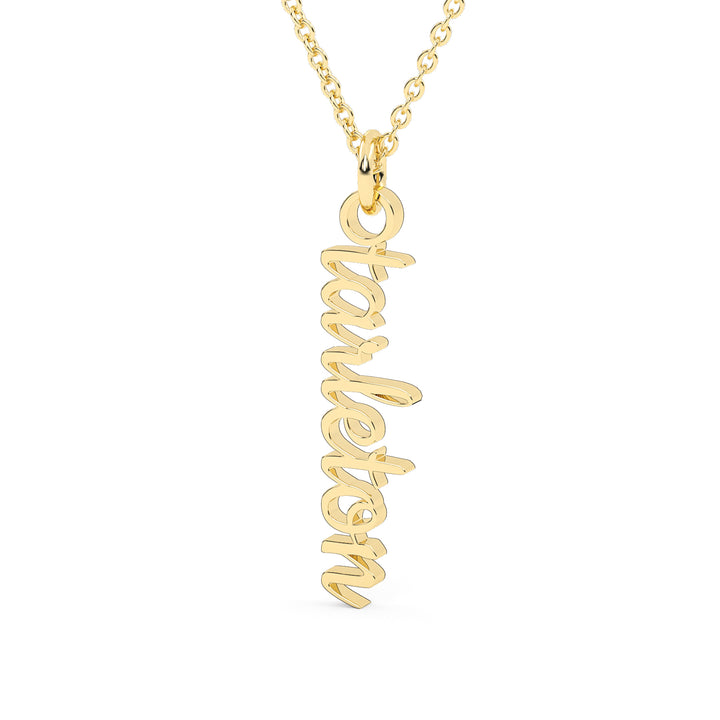 This is a script font of the word Tarleton turned into a yellow drop pendant.