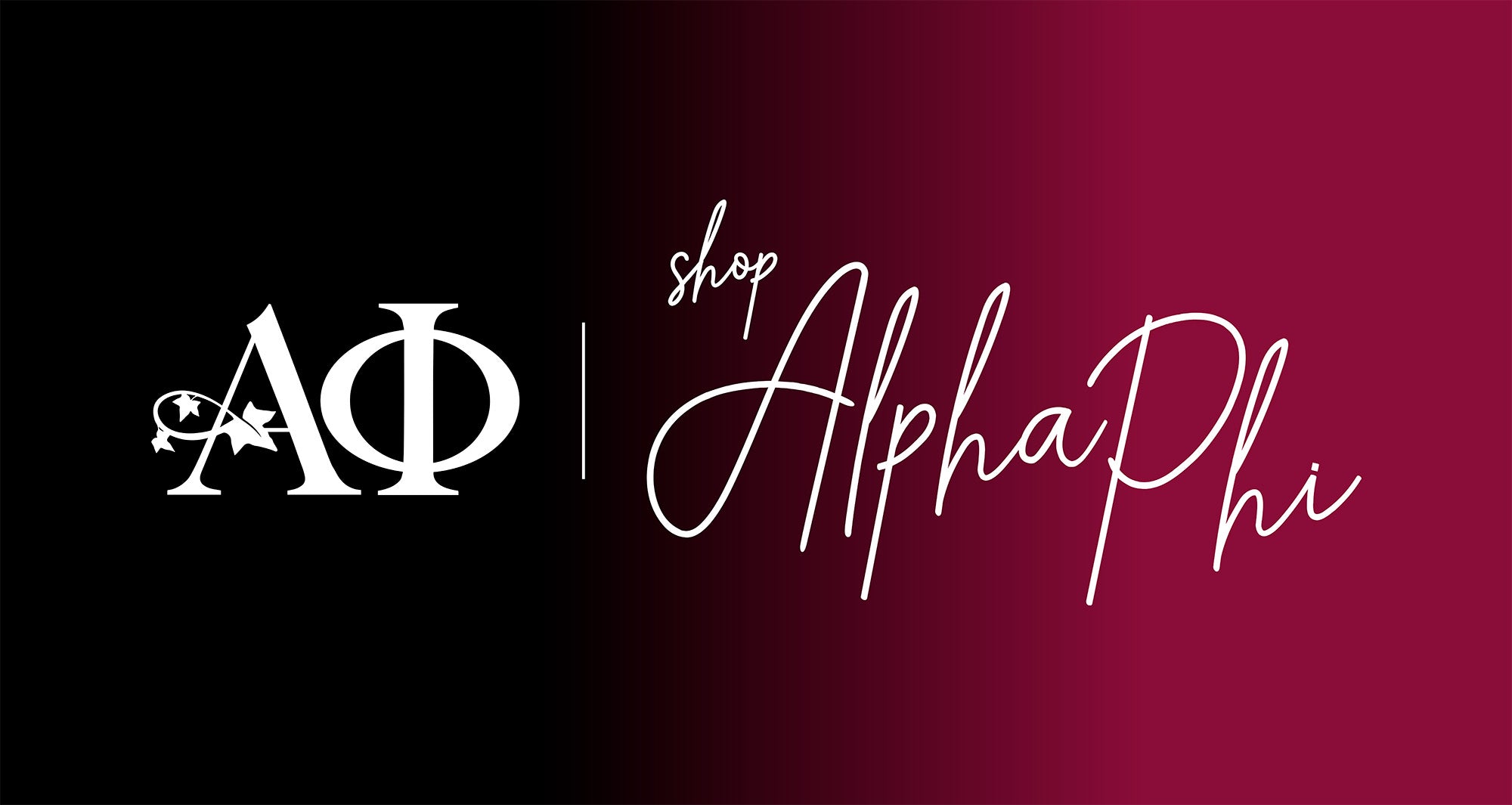 Alpha Phi logo page banner on maroon to black gradient background. 