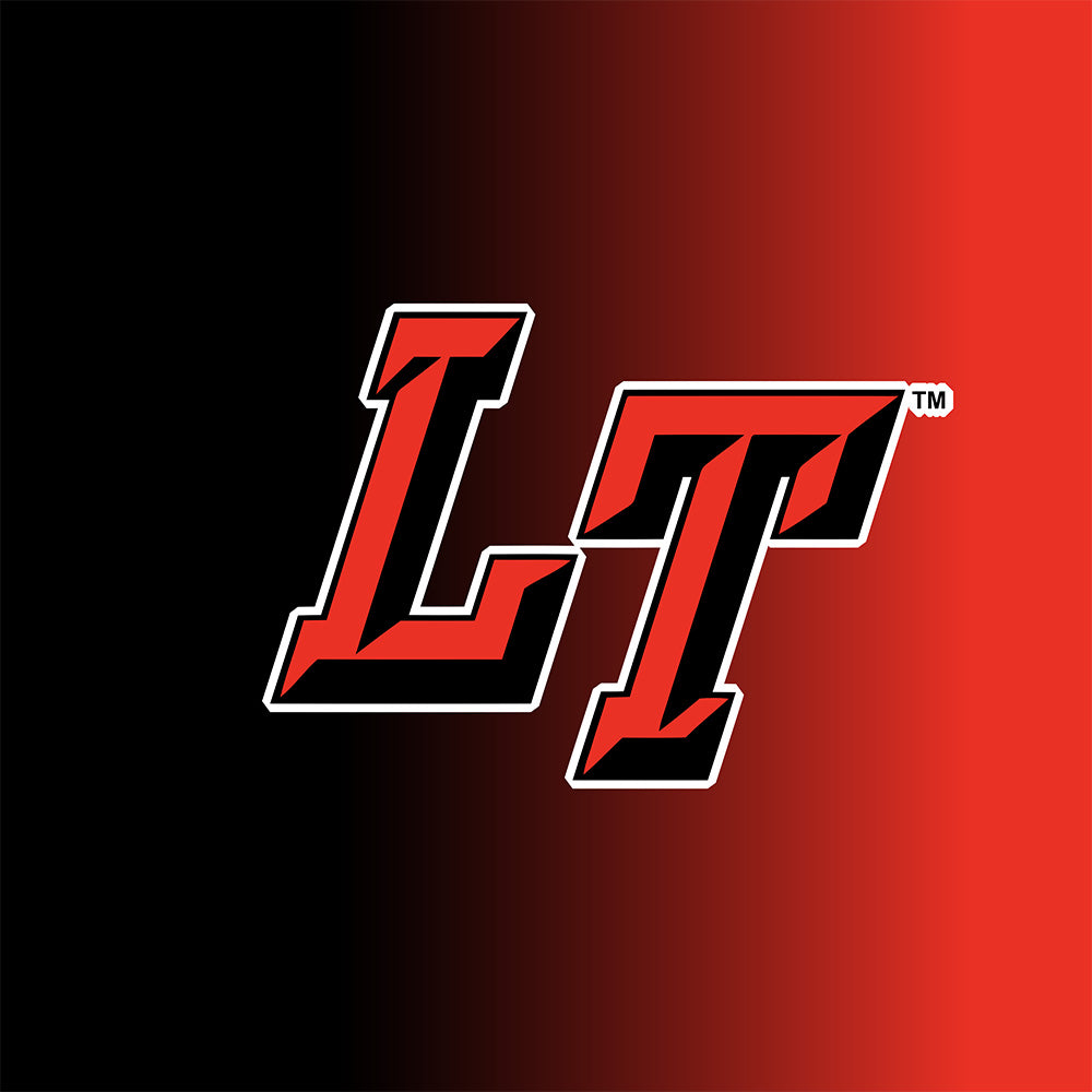 Lake Travis ISD banner image with the LT logo centered over a black to red gradient border. 