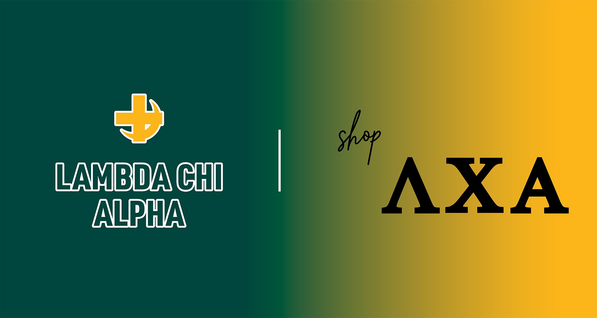 Lambda Chi Alpha home page banner with their logo on a green to yellow gradient background. 