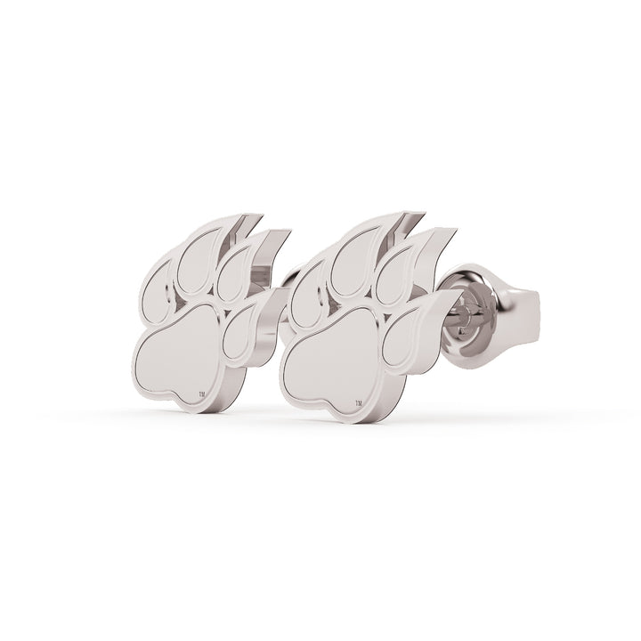 These are stud earrings for Sam Houston state University. They feature the Bearkat Paw in white stainless. View 12.