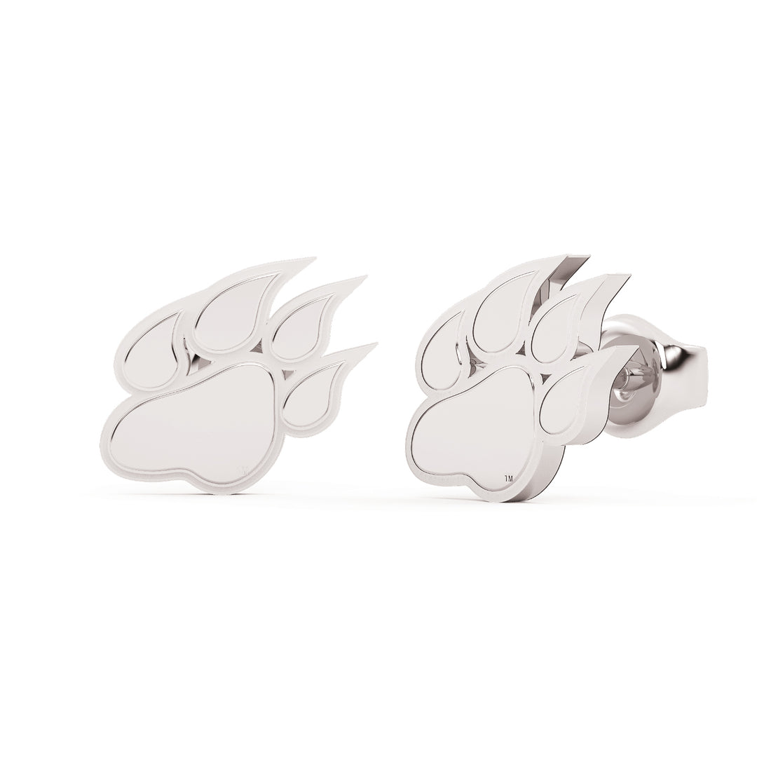 These are stud earrings for Sam Houston state University. They feature the Bearkat Paw in white stainless. View 1. 