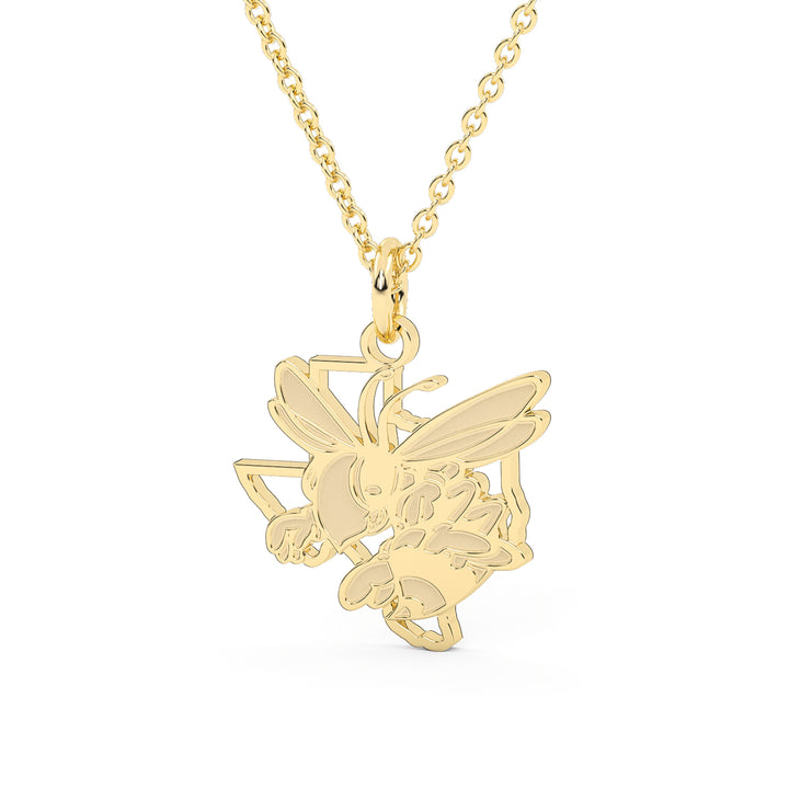 This is a Stephenville ISD Honeybee in Texas pendant made in stainless steel in a gold color. 