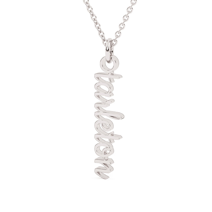 This is a script font of the word Tarleton turned into a white drop pendant. 