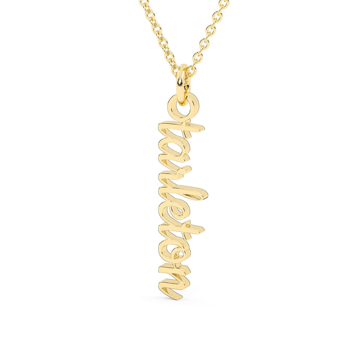 This is a script font of the word Tarleton turned into a yellow drop pendant. 