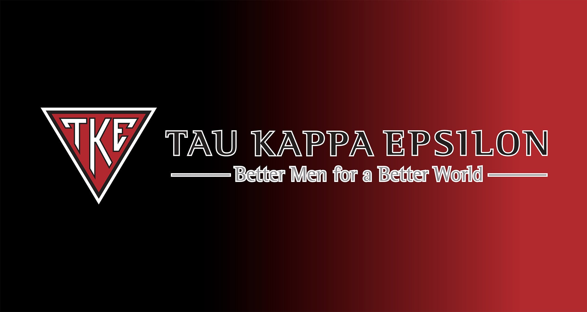Tau Kappa Epsilon home page banner image with their logo on a red to black gradient background. 