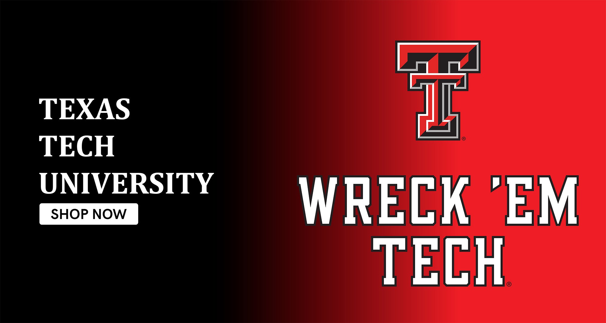 Texas Tech University home page banner with a red and black gradient background and the Tech Logo. 