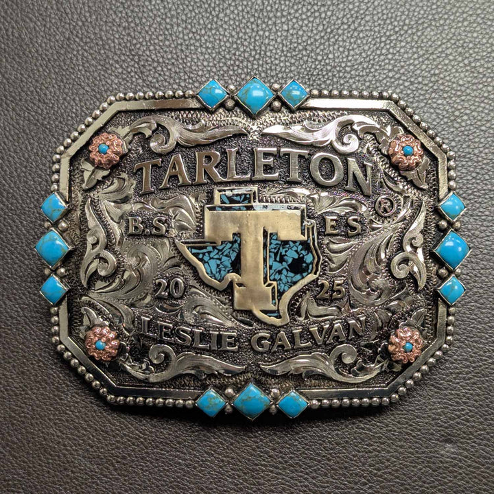 Tarleton State University Belt Buckle Design | Custom Western Belt Buckle | CIRCE Collections Local Custom Belt Buckle Maker | Tarleton Texan Belt Buckle